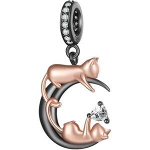 Playing Cat 925 Sterling Silver Charms for Necklace Pendant Charms